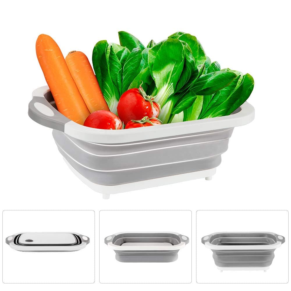 UOON Collapsible Drain Basket Kitchen Basin 4 in 1 Multi-Function Foldable Washing Basket Portable Cutting Chopping Board Storage Basket Vegetable and Fruit Basket for Cuisine, Kitchen Tools