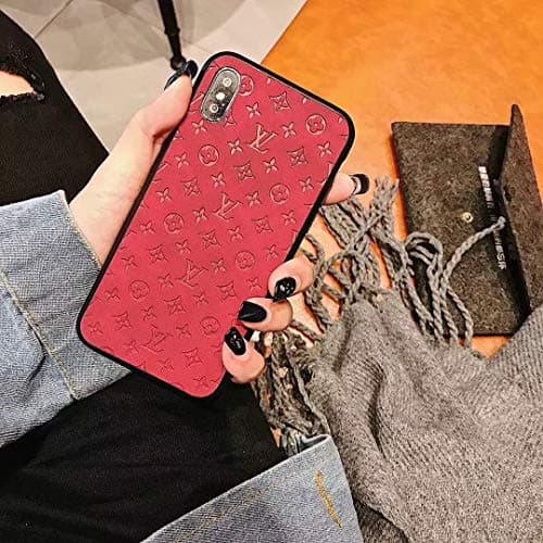 Phone Case for iPhone Xs, Phone Case for iPhone X, Red Luxury Vintage Designer Monogram Leather Back Case for iPhoneXS/X