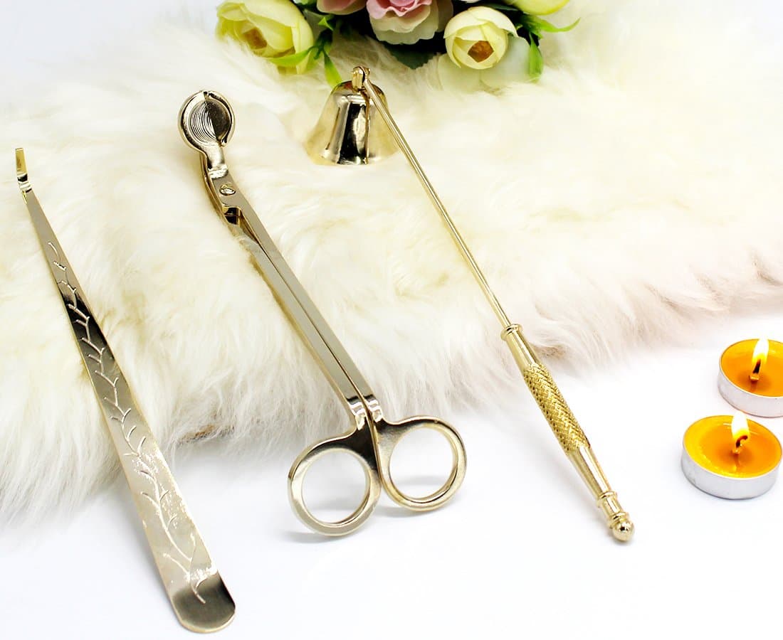 Interesting Candle Accessory Gift Pack - 3 in 1 - Candle Wick Trimmer, Candle Wick Dipper, Candle Snuffer (Gold)