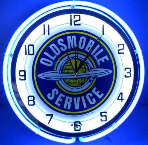 Oldsmobile Service 18" Double Light Neon Clock Sign Blue