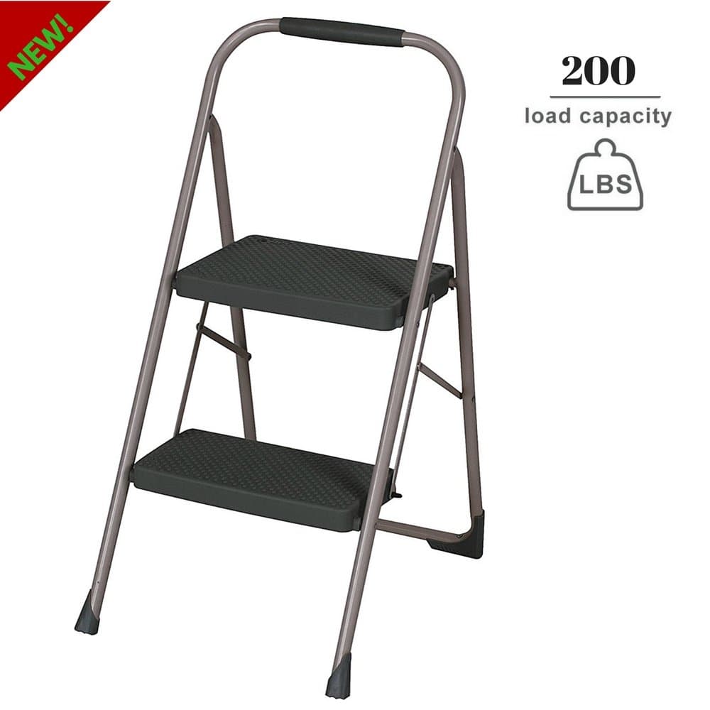 Step Ladder Foldable, 2 Steps Step Ladder With Handgrip Metal Frame Multipurpose Small Ladder For Home Garden Garage And Office Use And E-Book By TSR