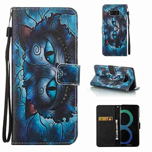 For Samsung Galaxy S8 Case [with Free Screen Protector], Metatze Premium PU Leather Wallet Case Stand Book Type Style Cover For Samsung Galaxy S8(Big blue cat)
