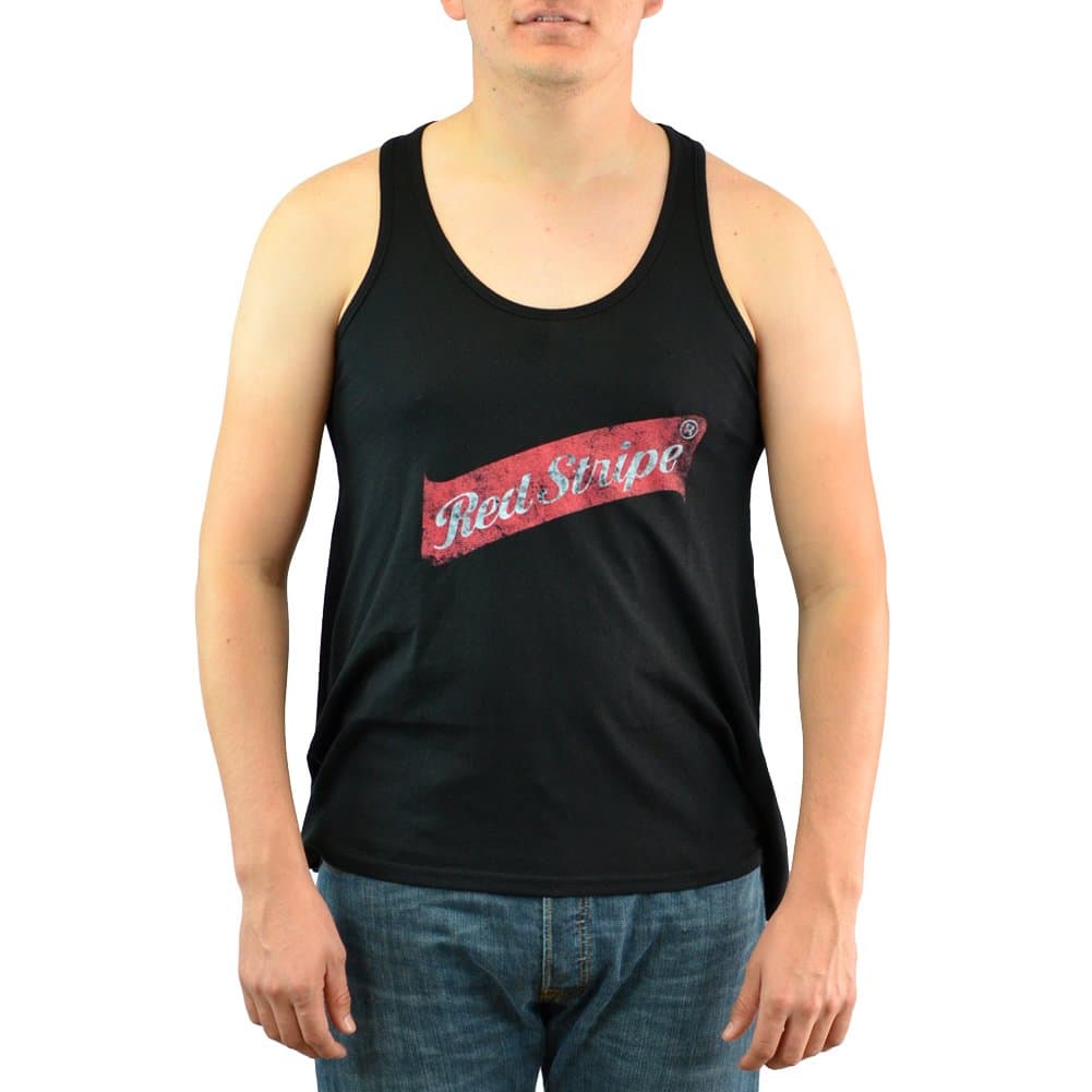 Red Stripe Logo Black Graphic T-shirt