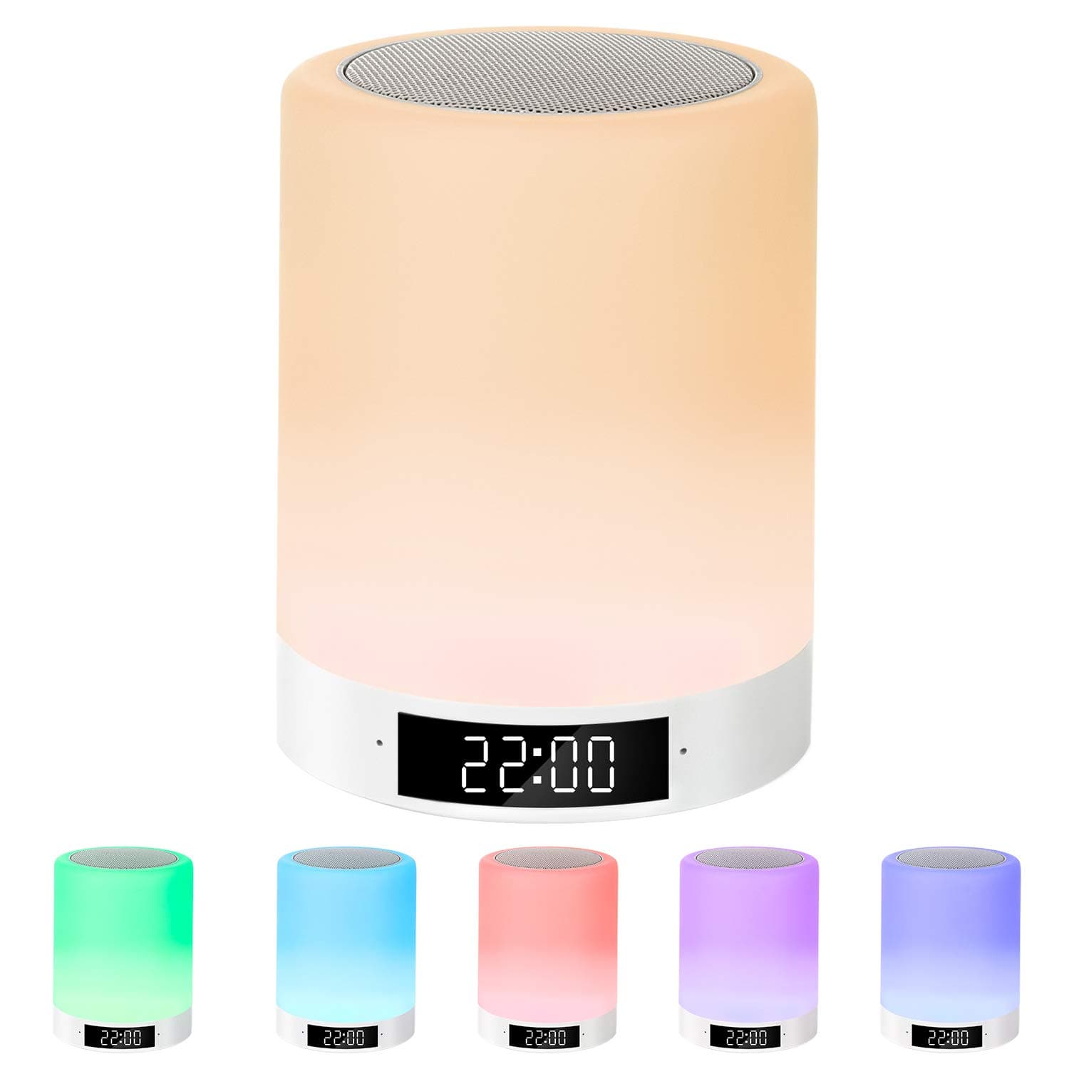 Night Light Bluetooth Speaker, Macrimo LED Night Lamp Touch Sensor Table Lamp Dimmable Warm White Light & 7 Color 3 brightnesses Changing with Alarm Clock/FM/TF Card Mode Gift for Women Teens Kids