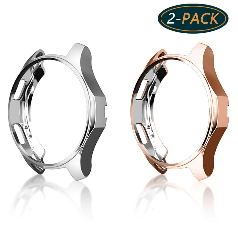 [2-Pack] KPYJA Case for Samsung Gear S3 Frontier 46mm, Shock-Proof and Shatter-Resistant Protective TPU Cover for Samsung Gear S3 Frontier SM-R760/Galaxy Watch SM-R800(Silver+Rose Gold)