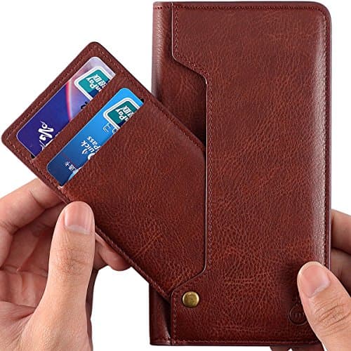 iPhone 7 Case Leather Wallet Phone Case Slim Flip Cover with Kickstand and Movable Card Slots Up to 7 Cards (Dark Brown)