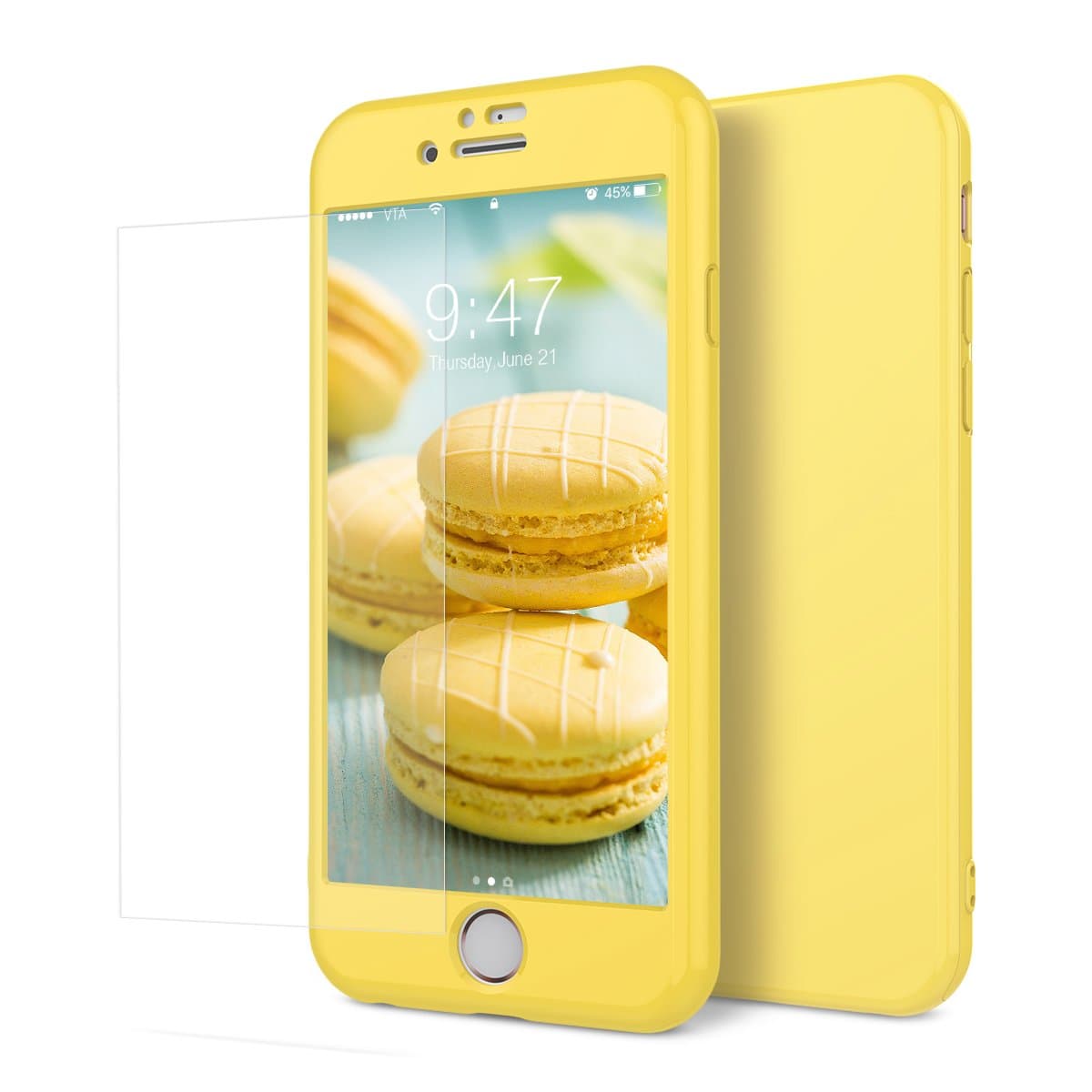 VemMore iPhone 6S Case iPhone 6 Case with Tempered Glass Screen Protector Shockproof 360 Full Protection iPhone 6S Case Protective Ultra Thin Matte Hard Silicone Bumper Back PC Cover Heavy Duty Anti-Scratch iPhone 6S/6 Case - Yellow