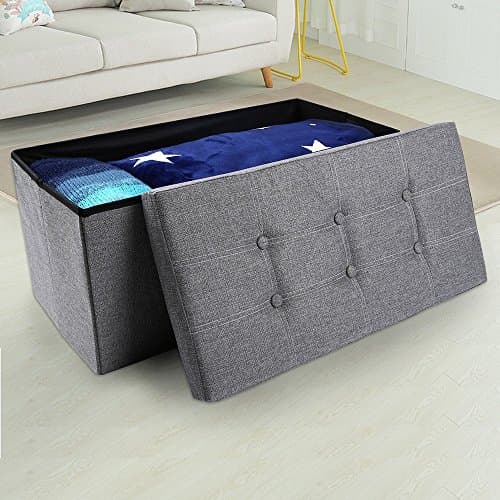 epeanhome Storage Ottoman,Folding Storage Bench, Linen-like Fabric Foldable Stool Thickening Sponge and 6 Buttons Design for Livingroom 29 7/8 Light Gray