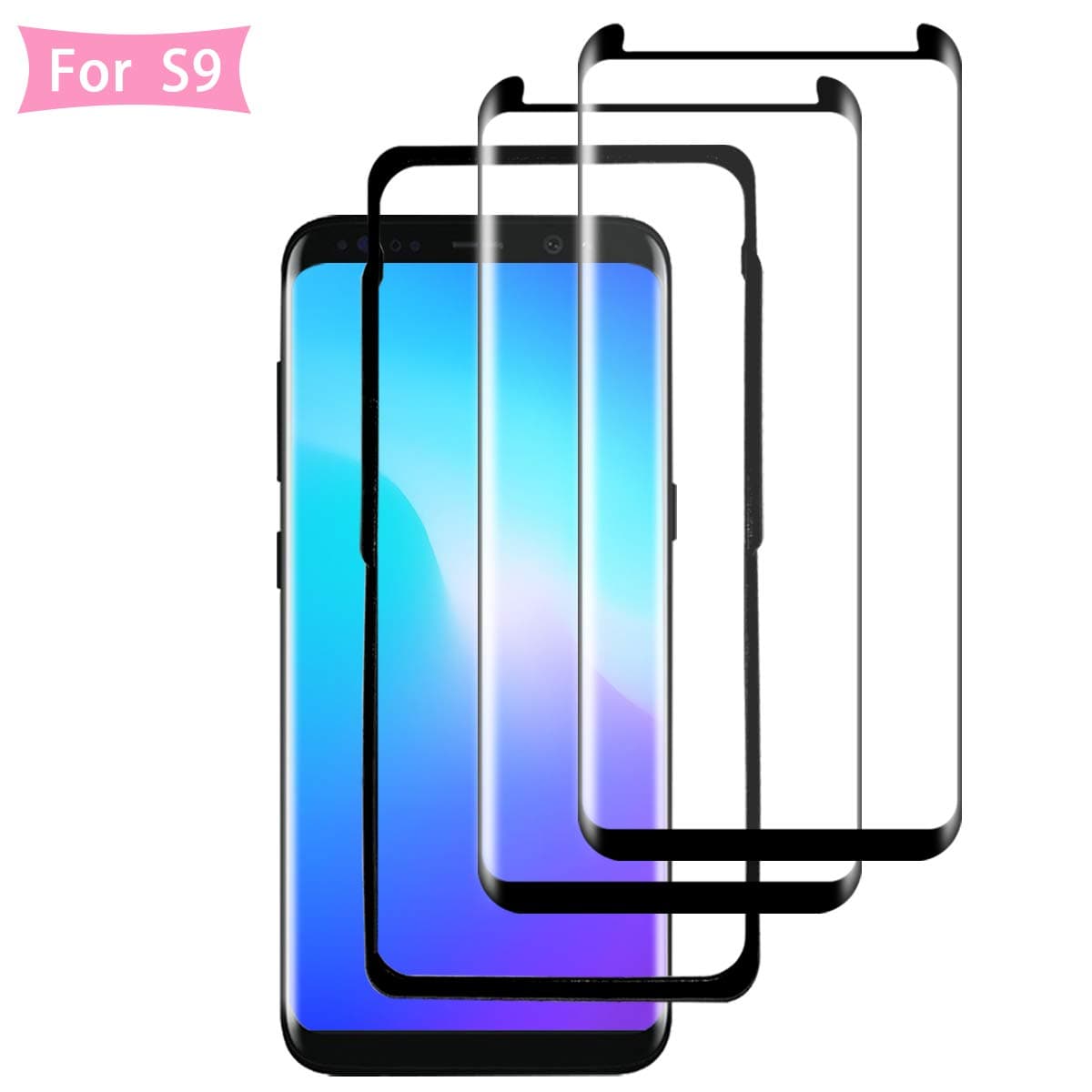 QIUDI S9 Screen Protector [2Pack], S9 Tempered Glass [3D Curved][Case Friendly][Alignment Frame][ Easy Installation] Screen Protective Film for Samsung Galaxy S9