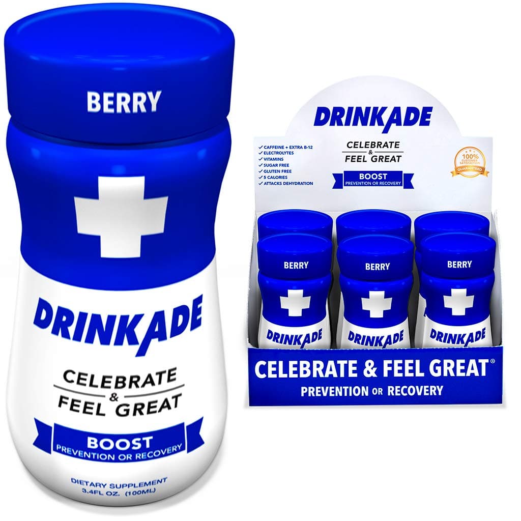 DrinkAde Boost (6 Pack) Hydration & Recovery Drink with Caffeine, Electrolytes, Vitamin B, Milk Thistle for Energy and Liver Detox, Only 5 Calories, No Sugar, Vegan, Non-GMO