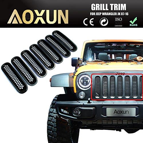 Front Grille Grill Mesh Insert Kit for Jeep Wrangler Rubicon Sahara Jk 2007-2016 Model 7 Pieces