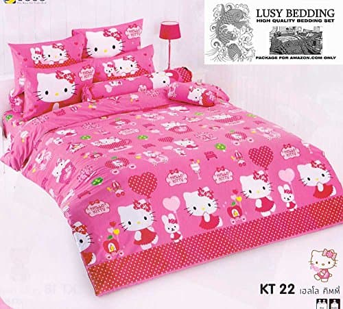 Hello Kitty Official Licensed Bedding Set, Bed Sheet, Pillow Case, Bolster Case (Not Included Comforter) toto KT22 Set A (TWIN 42"X78") with "Lusy Bedding" Label