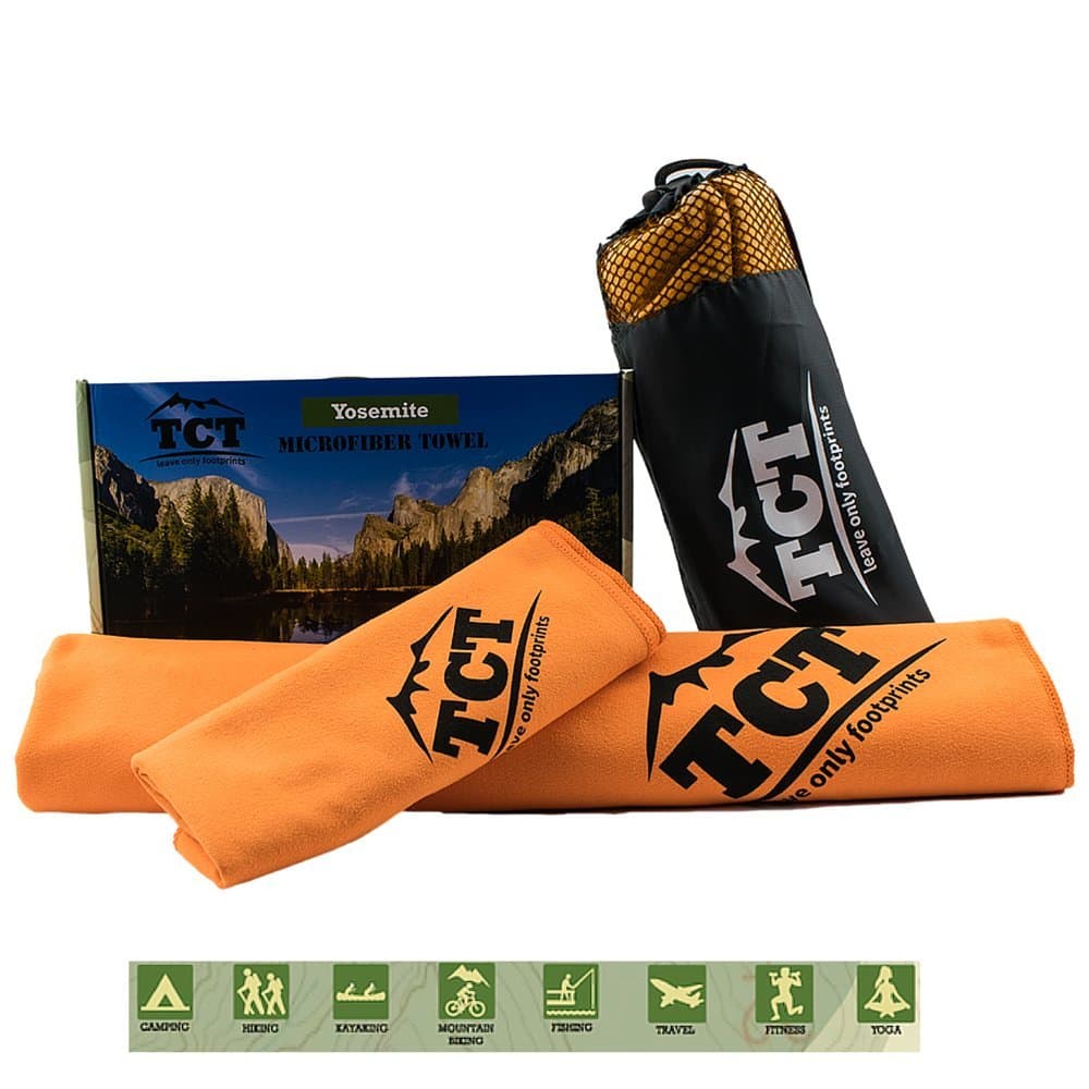 Camping Towel Set - Quick Drying Super Absorbent Lightweight Ultra Soft Microfiber. Easy to Pack, Best for Hiking Backpacking and Ultralight Use. Includes 1 Large and 1 Small Towel Plus Carry Bag