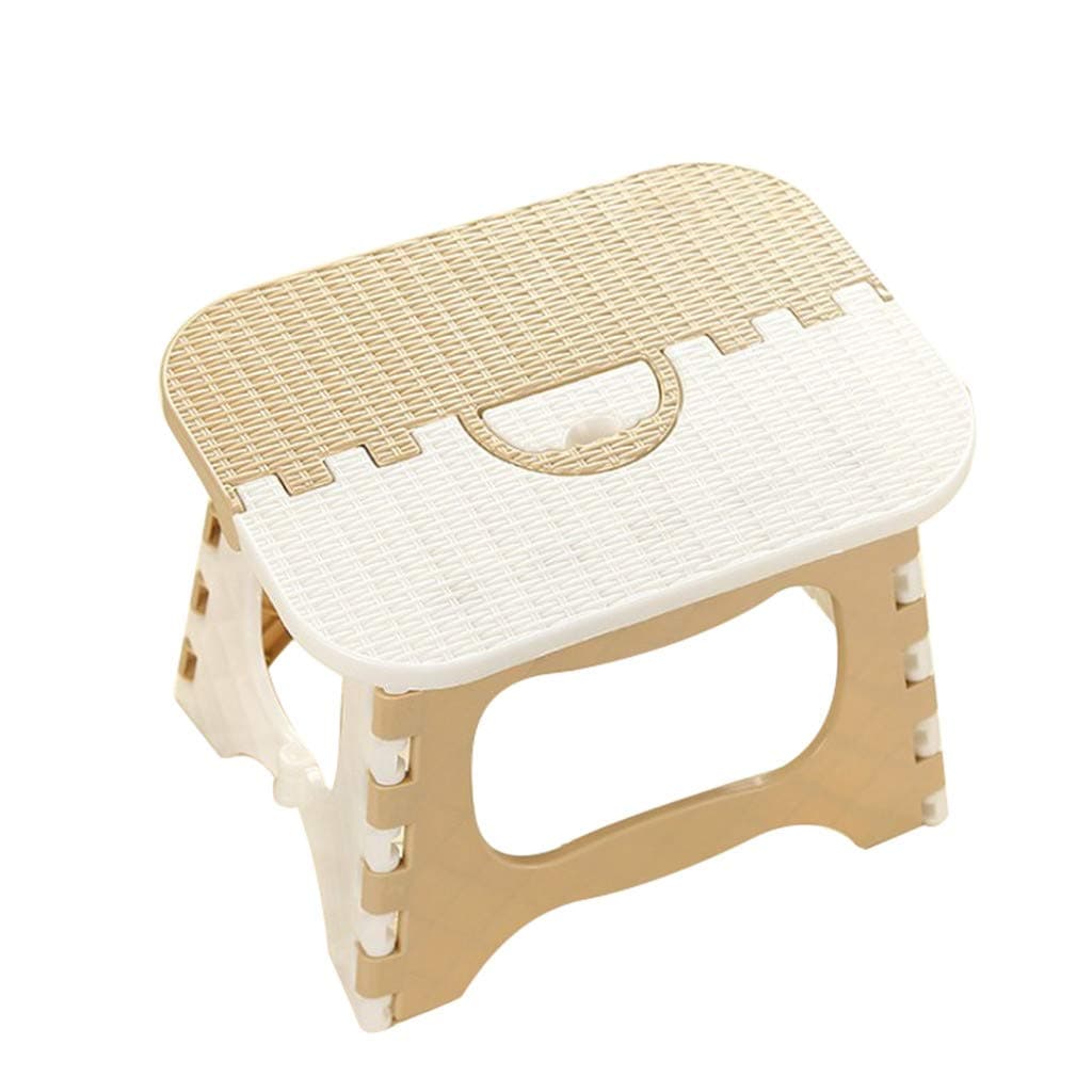Crylee Multi Purpose Folding Step Stool Foldable Strong Load Bearing Basket Print Household Small Handy Step Stools Portable Fold Up Footstool for Kitchen Bathroom Children Kids (Beige)