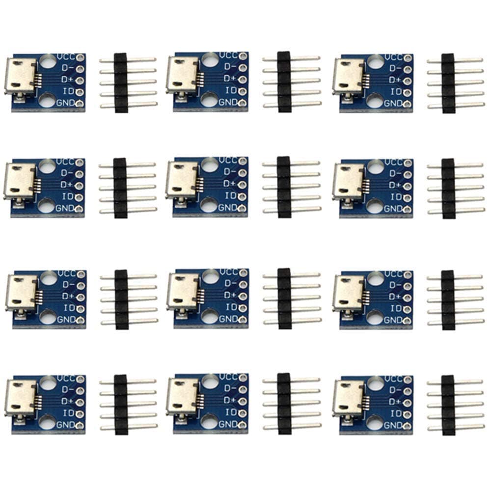 Micro USB Type Interface Power Adapter Board 5V line Module, Female Micro USB to DIP 5 pin Board 2.54mm (12 Packs)