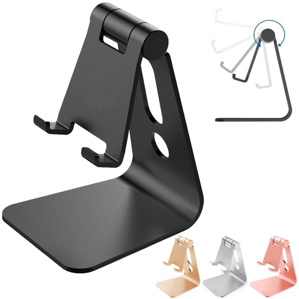 Cell Phone Stand, Phone Holder, Aluminum Adjustable Holder Multi-Angle stand Dock for Mobile Phone Kindle Tablet (Black)