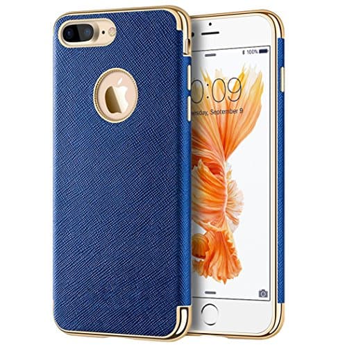 Apple Iphone 7 Plus Saffiano Luxury Tpu Case W/ Electroplated Frame / Buttons And Built-In Magnatic Metal Plate - Blue