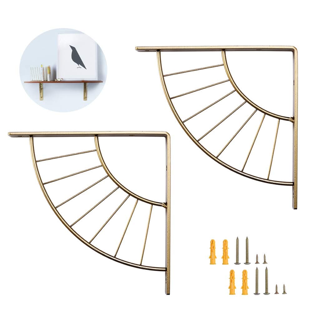 Shelf Brackets 2 X Triangle Gold 200mm Shelving Brackets Rustic Floating Heavy Duty Sector Bracket Wall Mount Shelf Support with Screws