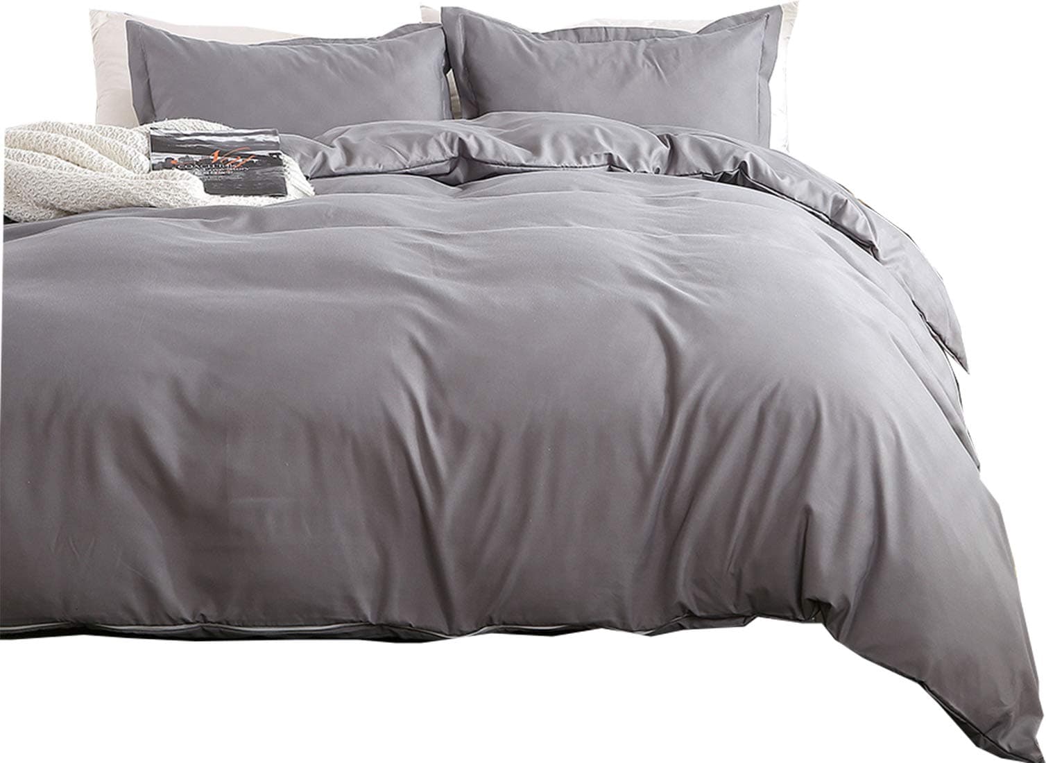 SILIPA Bedding 3 Piece Duvet Cover Set King Size Includes Duvet Cover and 2 Pillow Shams (King, Gray)