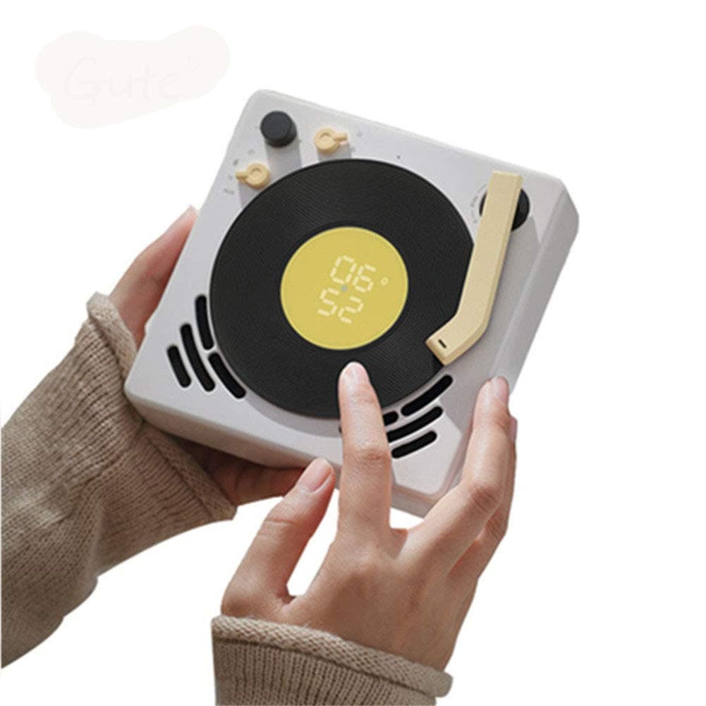 FWRSR Phonograph Mini Retro Design Bluetooth Speaker Jukebox Alarm Clock Sleep Timer Turntable Suspenable