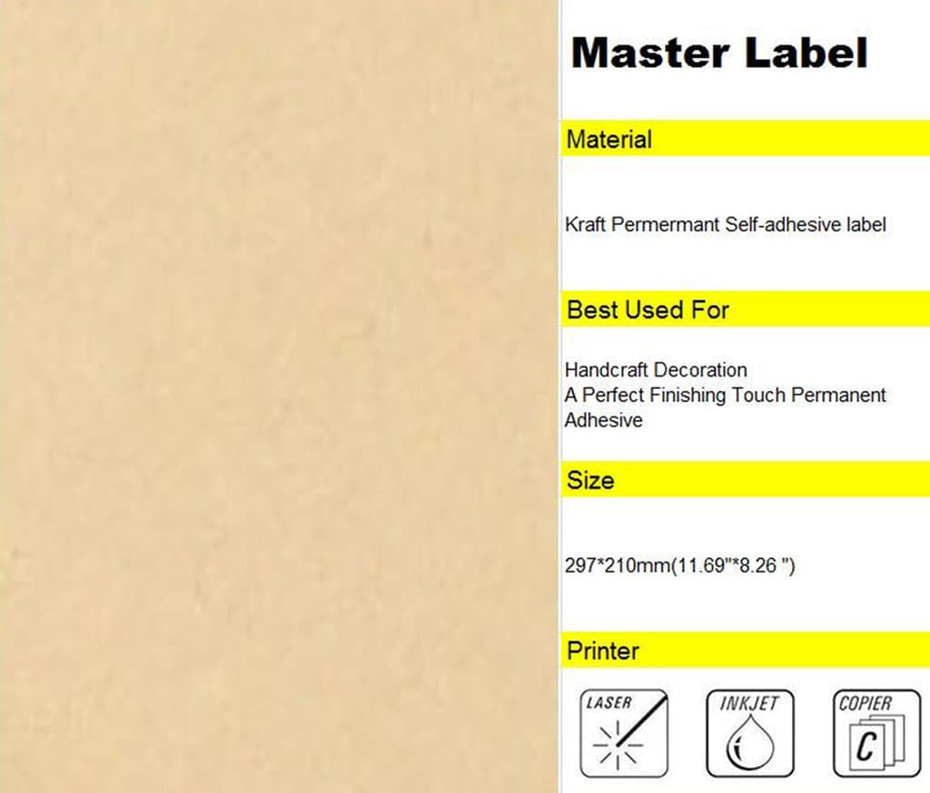 Master Label Full Sheet A4 Kraft Labels Self Adhesive Stickers Gift Decoration Hand Craft 10sheets