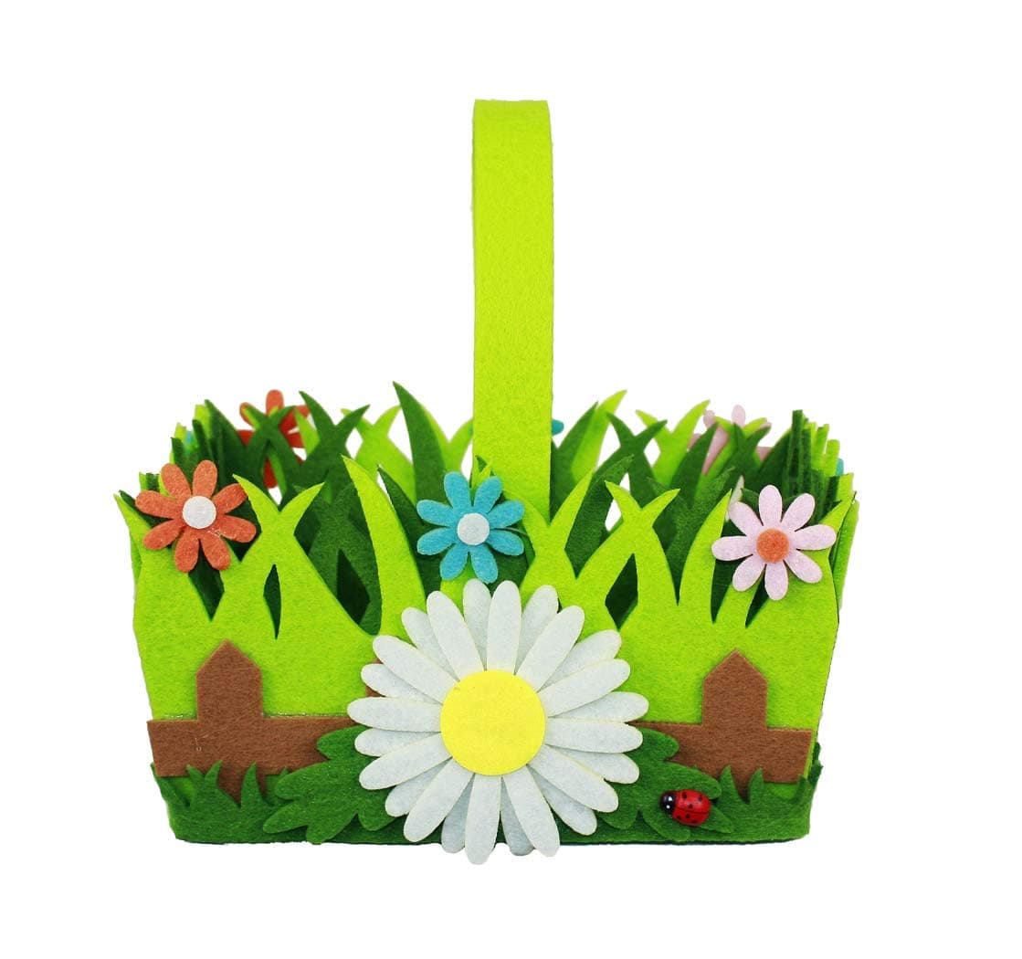 HAAC decorative felt basket, Easter basket, Easter nest with flowers, 19 cm x 16.5 cm x 10 cm.