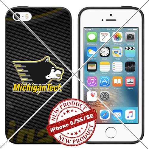 New iPhone SE Case iPhone 5/5s TPU Case Michigan Tech Huskies Logo Cellphone Rubber Case Cover Collector by Lucky9Cover [Carbon Fiber]
