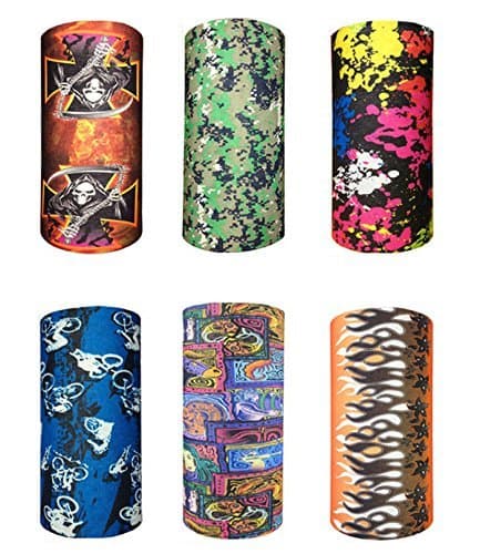 6pc Tube Headband Set Biker Motorcycle Face Shield Guards Assorted Seamless Outdoor Sport Bandanna Headwrap Scarf Wrap