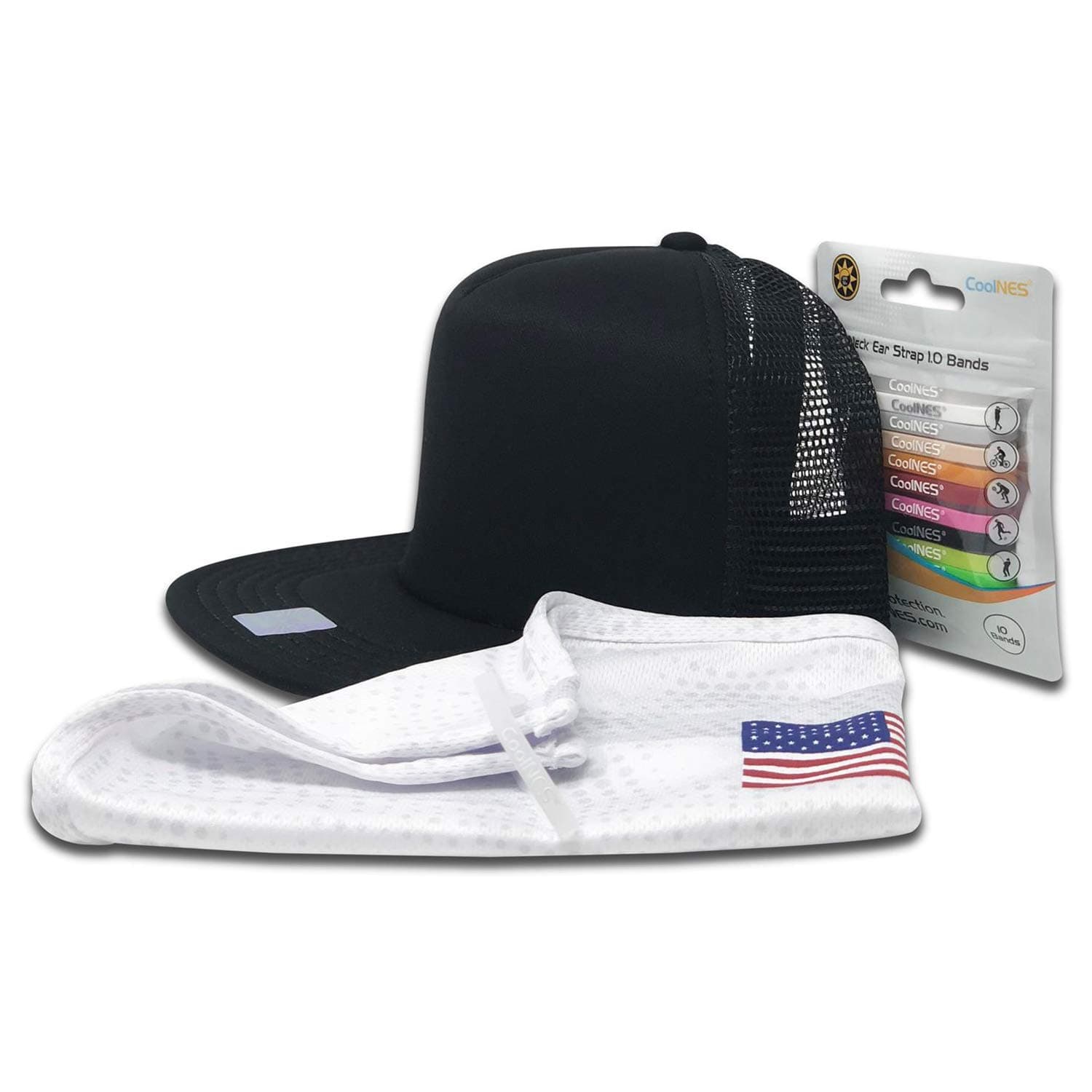 CoolNES Bundle | Neck Face Mask | 1 Removable Universal Fit Headband with 1 Flap | Multifunctional Headwear | 4 Season Performance | Caps | Hats | Bike + Ski Helmets UPF 50+ CoolNES Patent