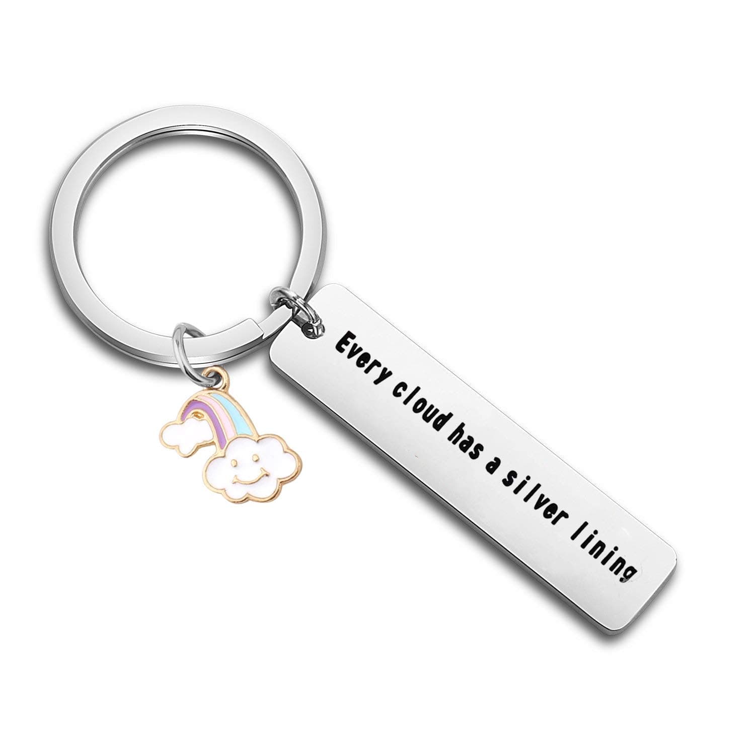 WUSUANED Inspirational Keychain Every Cloud Has A Silver Lining Keychain with Cloud Rainbow Charm Motivational Jewelry Gift