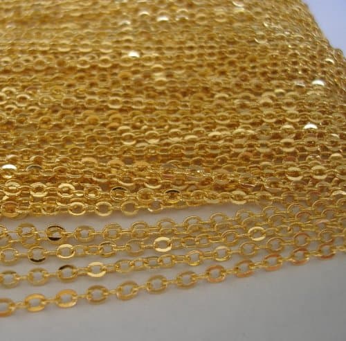 BeadsTreasure 15ft Spool-Gold Plated Flat Oval Cross Cable Chain-2.5x2.2 mm