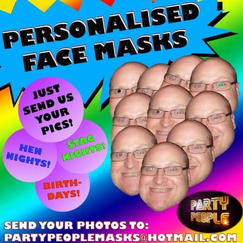 20 x PERSONALISED CUSTOM FUN FACE MASKS by Custom Masks