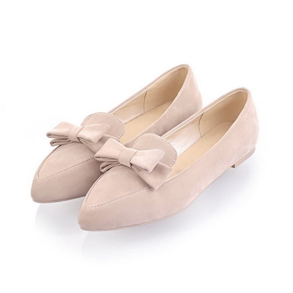Maymeenth Womens Closed Pointed Toe PU Frosted Solid Flats with Bowknot