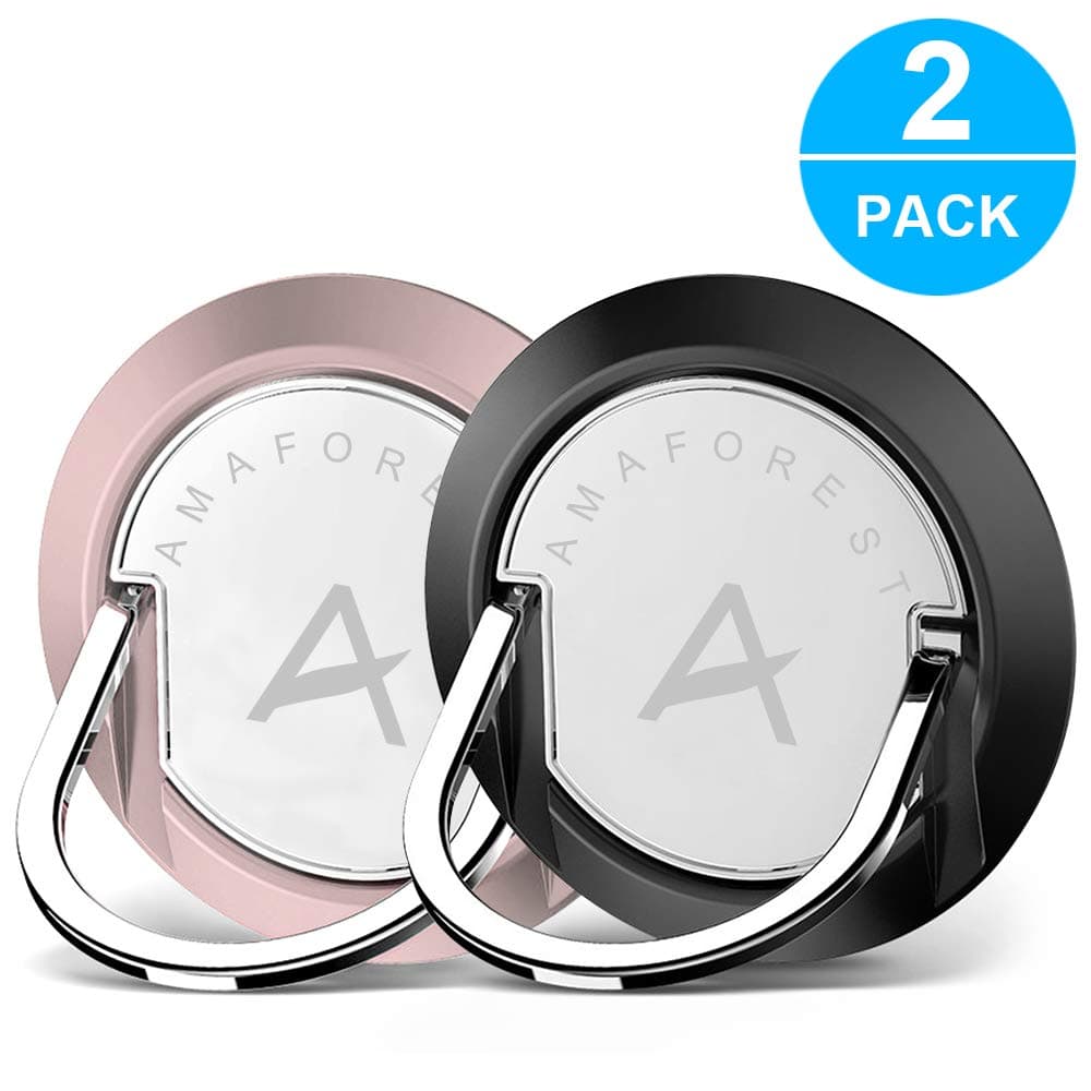 Finger Ring Stand 2 Pack, 360° Rotation Universal Phone Ring Holder Finger Grip Compatible with Phone, Samsung Galaxy, HTC, LG, Android Smart Phones and more Black,Rose Gold