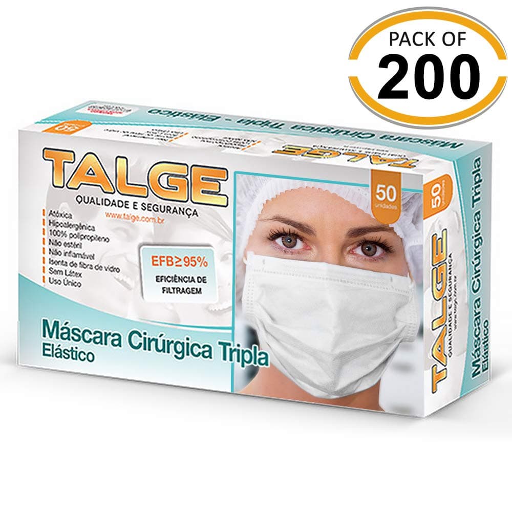 Talge Surgical Disposable with Elastic Ear Loop 3 Ply 95% BFE Breathable and Comfortable for Blocking Dust Air Pollution Protection Pack of 200