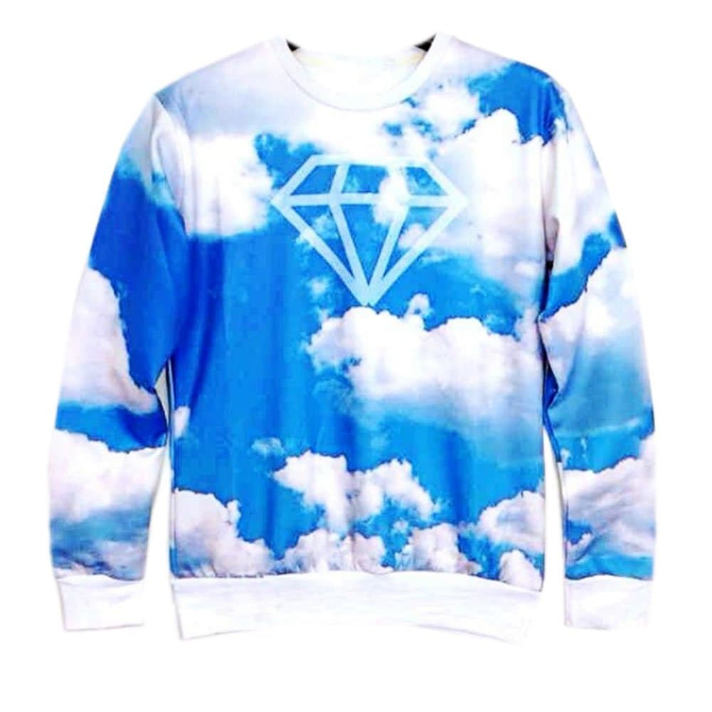 Takra Gold Blue Sky White Cloud Diamond space Hoodies Pullovers 3D Sweatshirts (S)