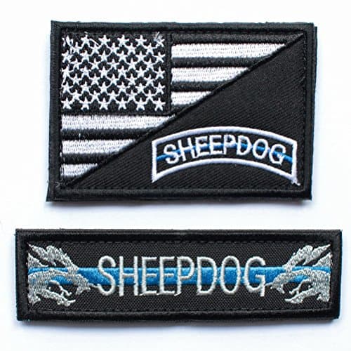 2pcs Bundle - Sheepdog thin blue line Tactical Morale Patch with backing Decorative Embroidered (Black)