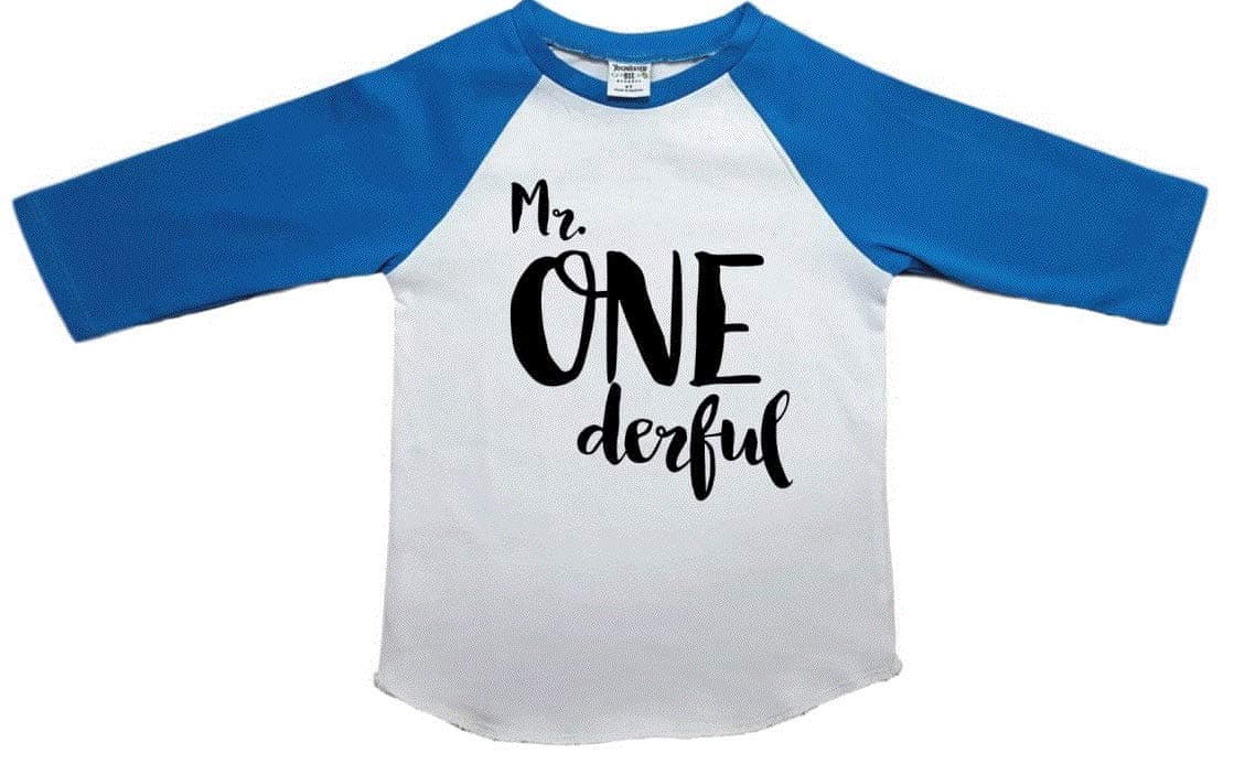 First Birthday Mr ONE Derful Blue Raglan Size 12M