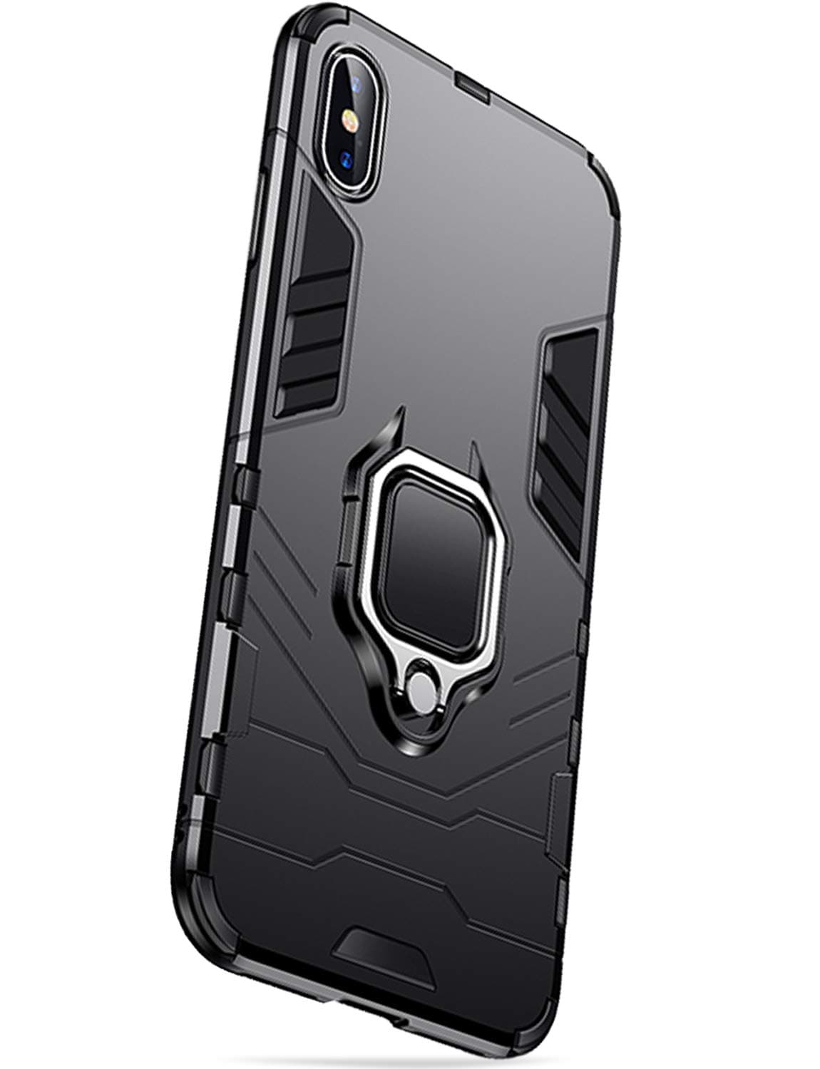 DICHEER iPhone X XS Case,15ft Drop Tested Heavy Duty Shockproof Cover with Ring Holder Kickstand,Dual Layer Protive Phone Case for Apple iPhone X Xs 5.8” (Black)