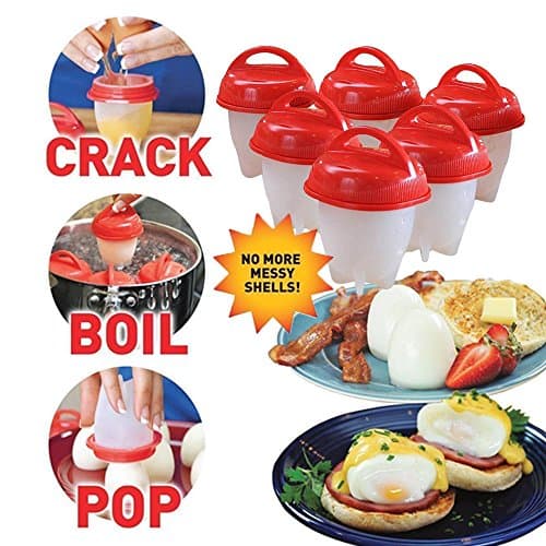 CARETHYS Egglettes Egg Cooker Hard &amp; Soft Maker, BPA Free, Non Stick Silicone, No Shell,Silicone Eggs Maker,As Seen On TV without the Shell (6 Pack)