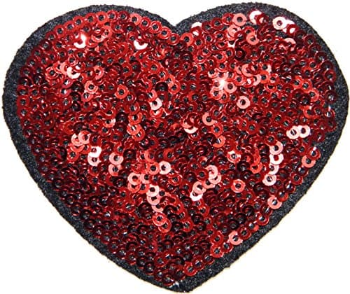 Red Heart Sparkly Sequin Shine Shiny Patch Sew Iron on Embroidered Applique Craft Handmade Baby Kid Girl Women Sexy Lady Hip Hop Cloths DIY Costume