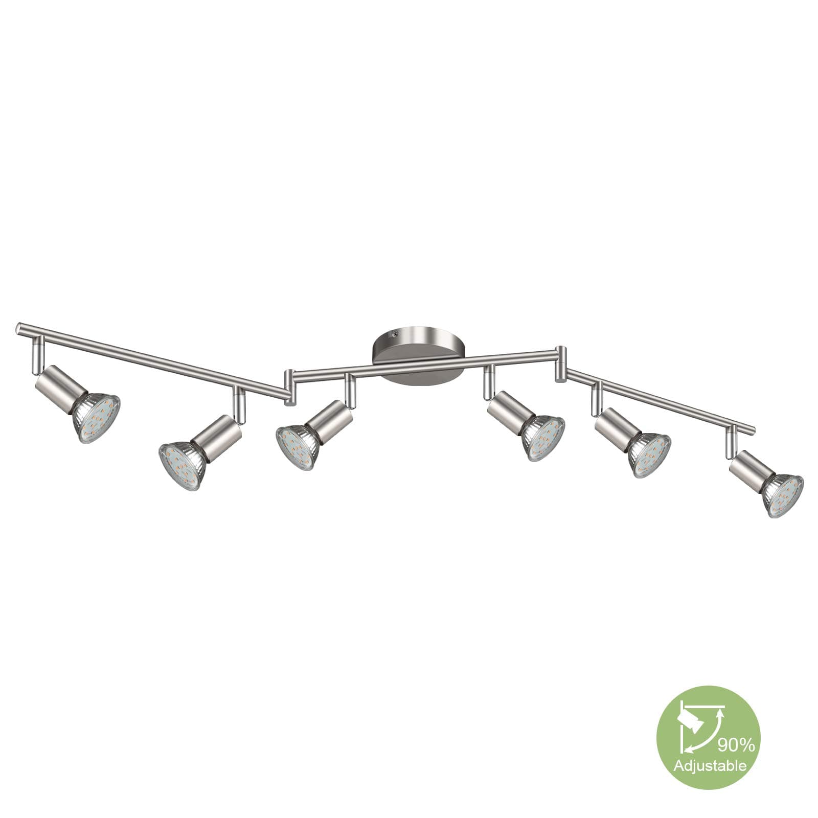 Creyer LED Track Lighting Matt Nickle, 6-Light Ceiling Spot Lighting, Flexibly Rotatable Light Head,Modern Light Fixture Wall Accent Spotlight, GU10 Socket (Bulbs Not Included)