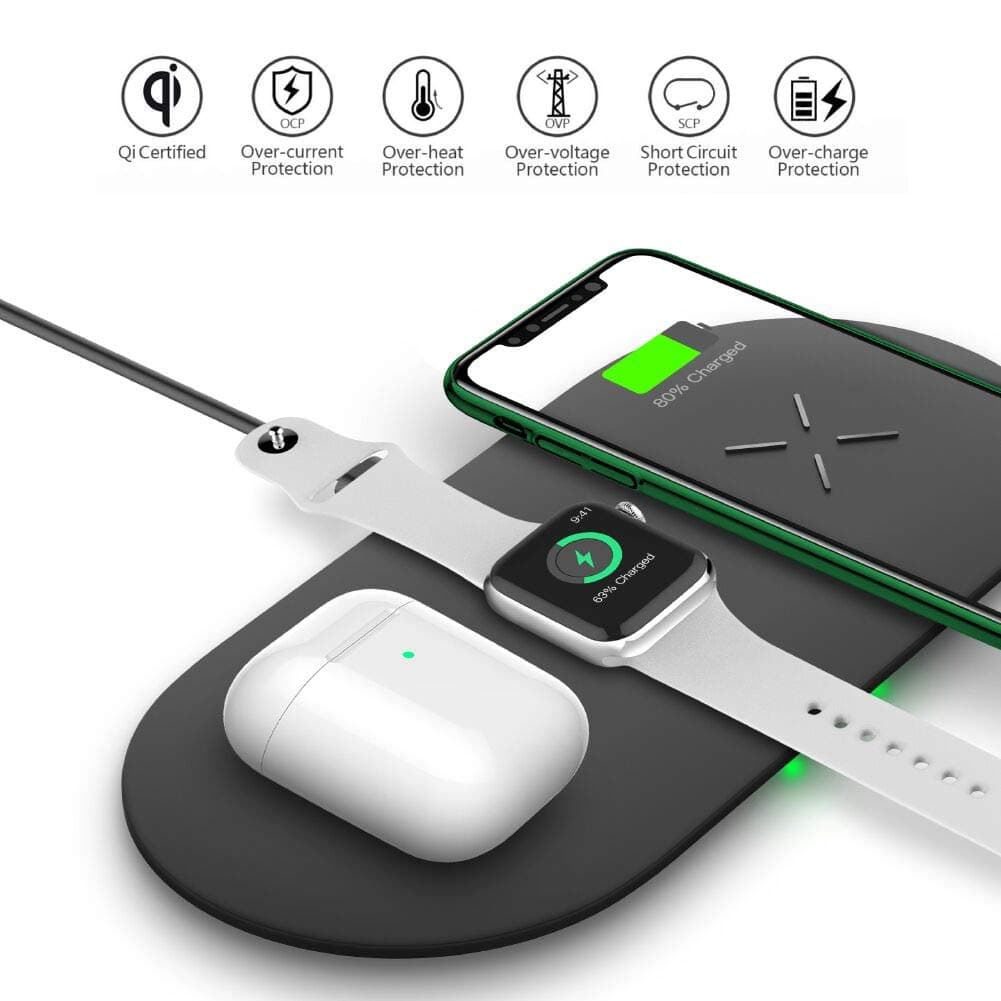 Wireless Charging Pad 3 in 1Wireless Charging pad Qi-Certified 10W Max Fast Wireless Charging Compatible for Airpods/iPhone 11/11 pro/XR/XS/ 7/8/8 Plus and Samsung and Apple Watch Series1/2/3/4/5/6