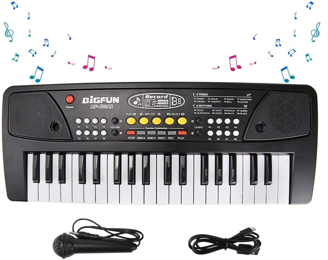 Divine Man Mini Toy Plastic Keyboard With Mini Microphone For 6+ Years Old Girls & Boys, 37 Keys Multi-Function Electric Keyboards For Kids(Black)