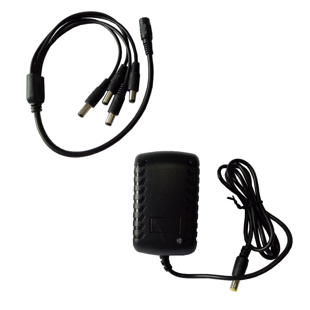 HenxlcoDC 12V 2A Power Supply Adapter with 4 Port Splitter Cable for 4 Pack Securrity Camera Video CCTV DVR Surveillance System