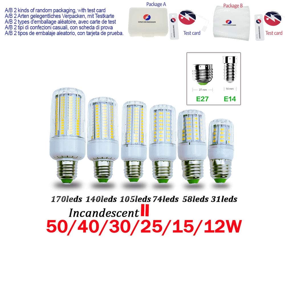 LED Bulb SMD5736 E27 E14 LEDs Lamp Light 50W 40W 30W 25W 15W 12W 7W Incandescent Replace 220V Spotlight Corn LED Lights for Home,Cold White,E14 74LEDS