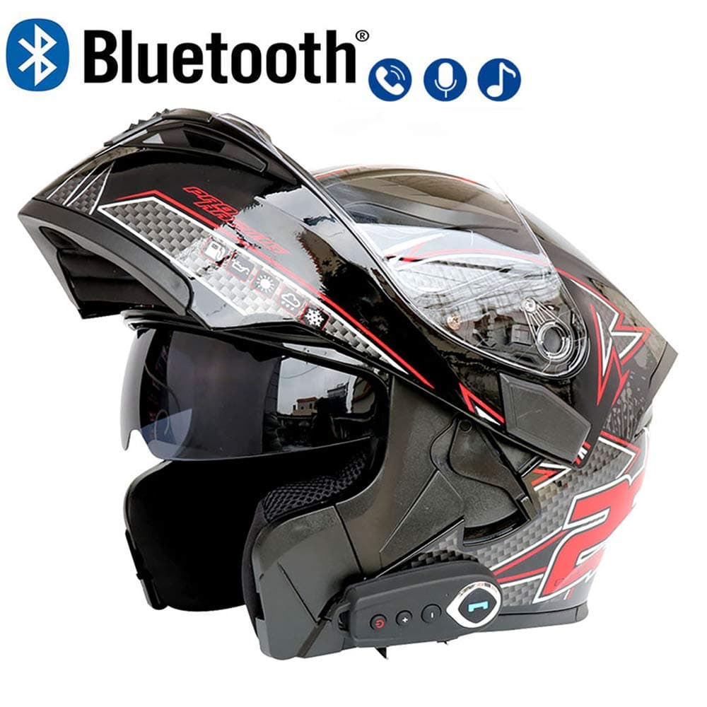 LuanYe Motorcycle Bluetooth Helmets Full Face Flip up Dual Visors Helmet Built-in Integrated Intercom Communication System