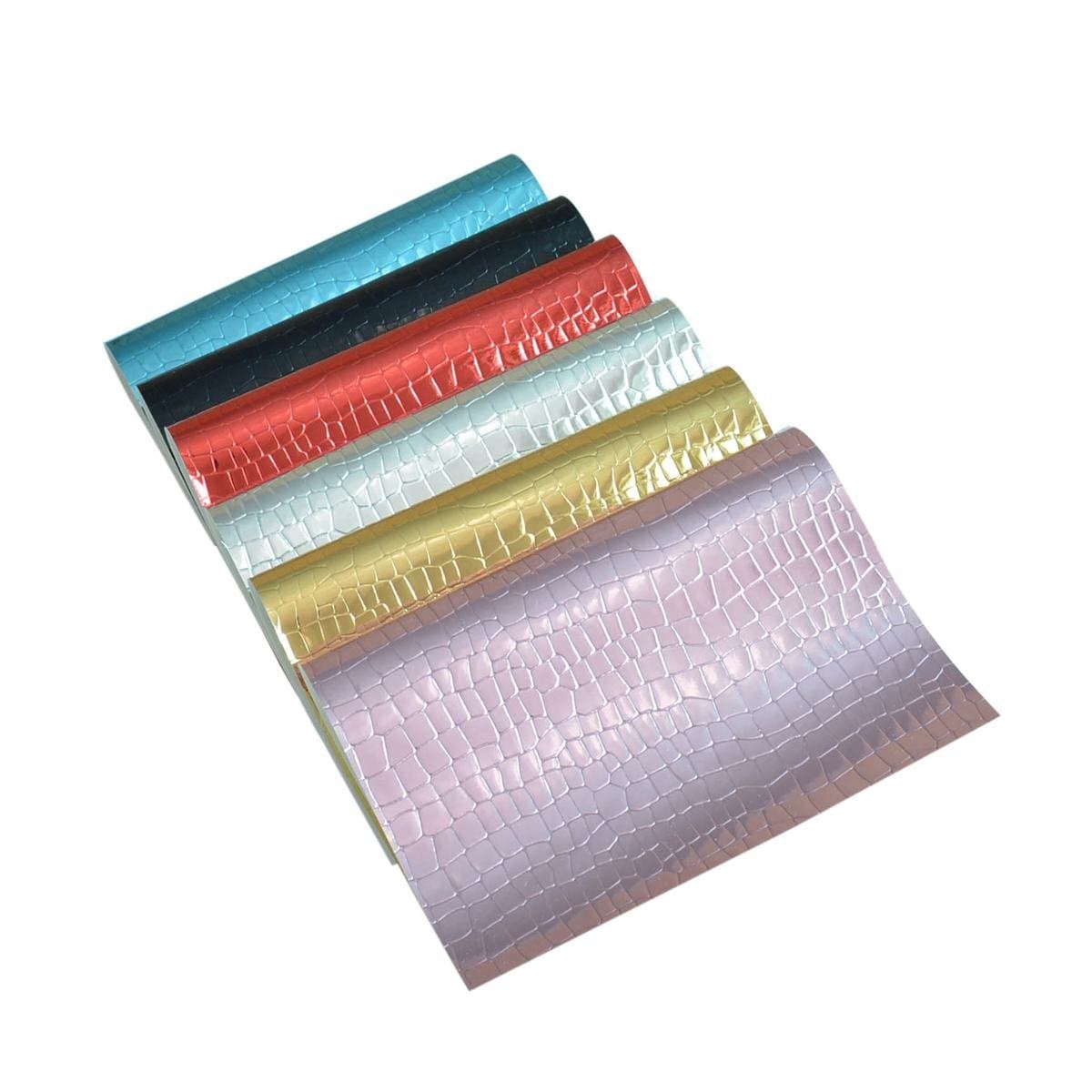 6 Pieces A4 Size Super Shiny Crocodile Skin Pattern PU Faux Leather Fabric Sheets for Shoes Bag Sewing Patchwork DIY Bow Craft Applique (Mix Color-4)