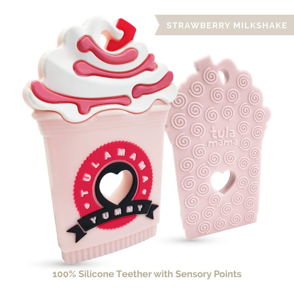 Teething Toys/ Teethers By Tulamama. Bendable & Freezer friendly. Highly Recommended by Moms. 100% Silicone (similar to nipples & pacifiers), BPA & Phthalates Free, FDA Compliant. Strawberry Milkshake