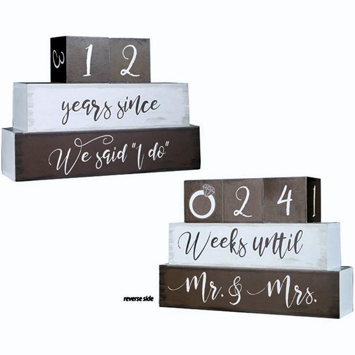 Carson Home Wedding and Anniversary Reversable Bridal Countdown Table Block Sign, Brown, 9 Inch